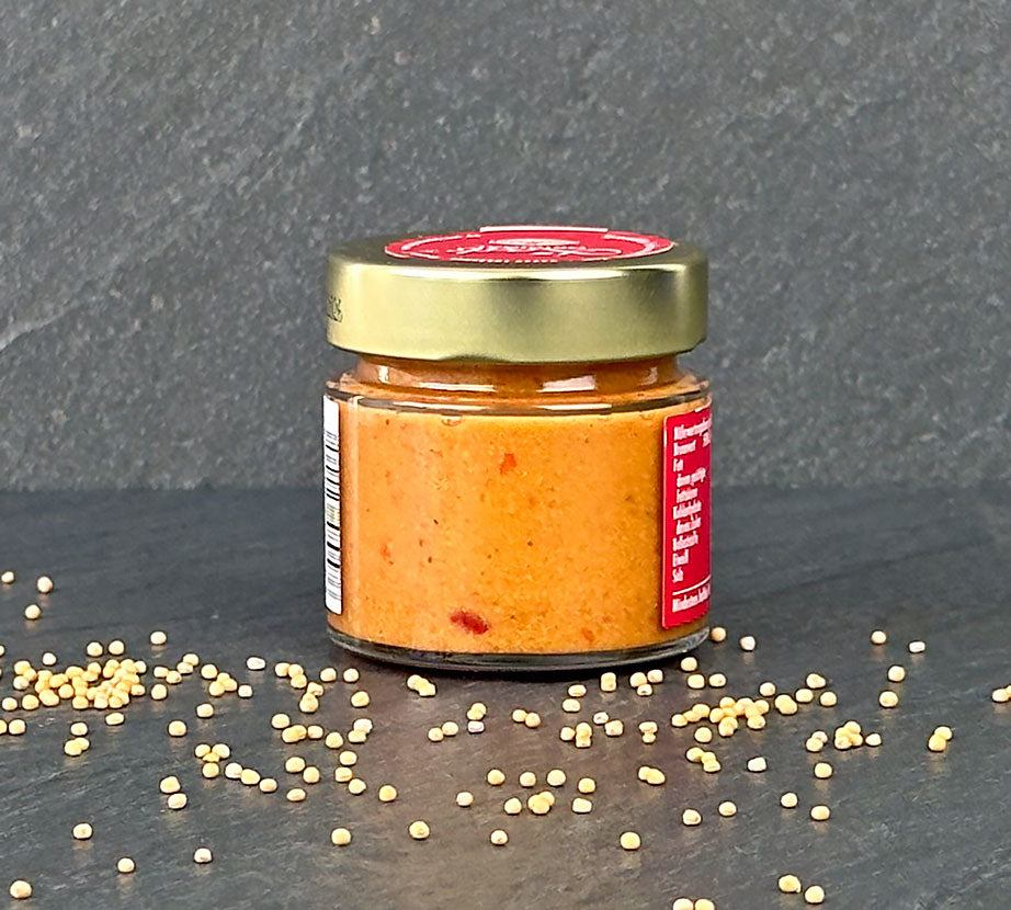 Scharfe Henne Senf 115 ml Glas Rückseite