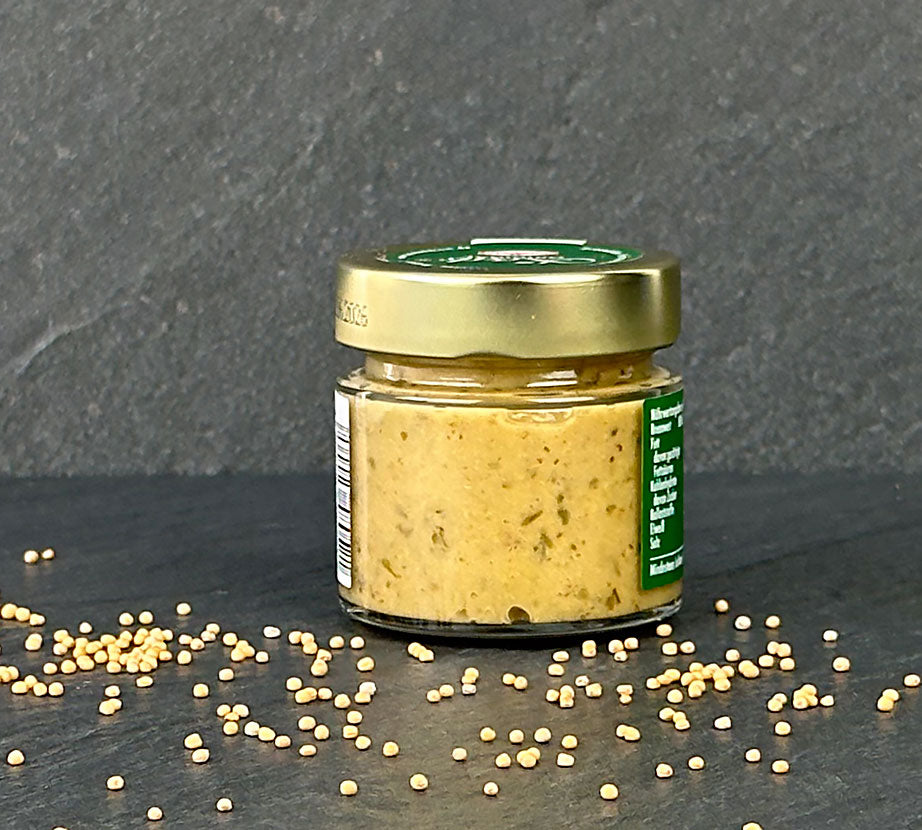 Wildkräuter Honig Senf 115 ml Glas Rückseite