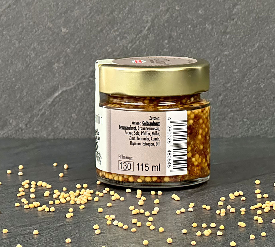 Grober Heinrich Senf 115 ml Glas Zutaten