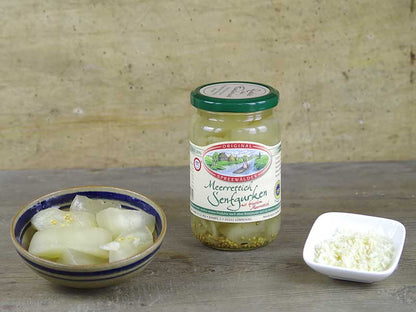 Krügermann Meerrettich Senfgurken dekoriert