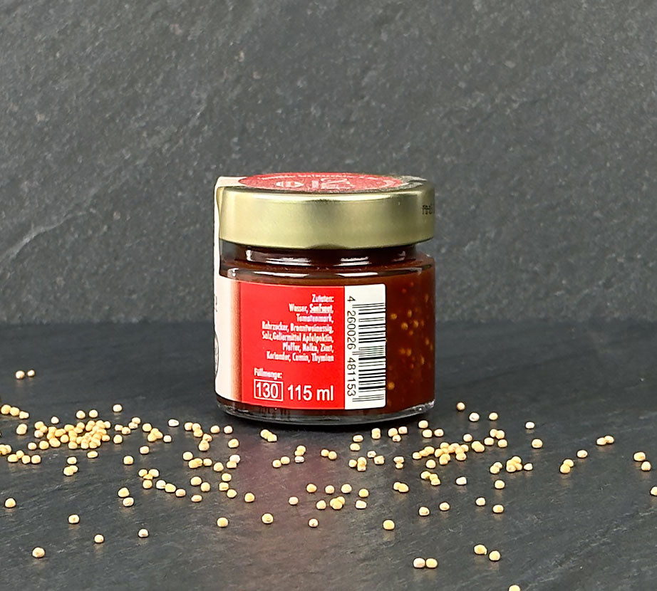 Tomate Senf 115 ml Glas Etikett Zutaten